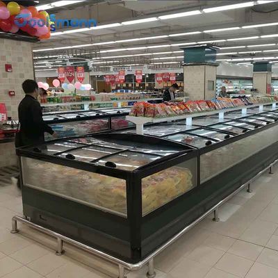 Commercial Sliding Door Freezer , R290 Refrigerant Glass Top Island Freezer